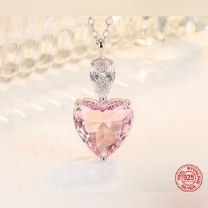 925 Sterling Silver Pink Zircon Necklace For Women